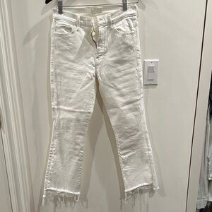 MOTHER White Frayed Hem Flare Jeans